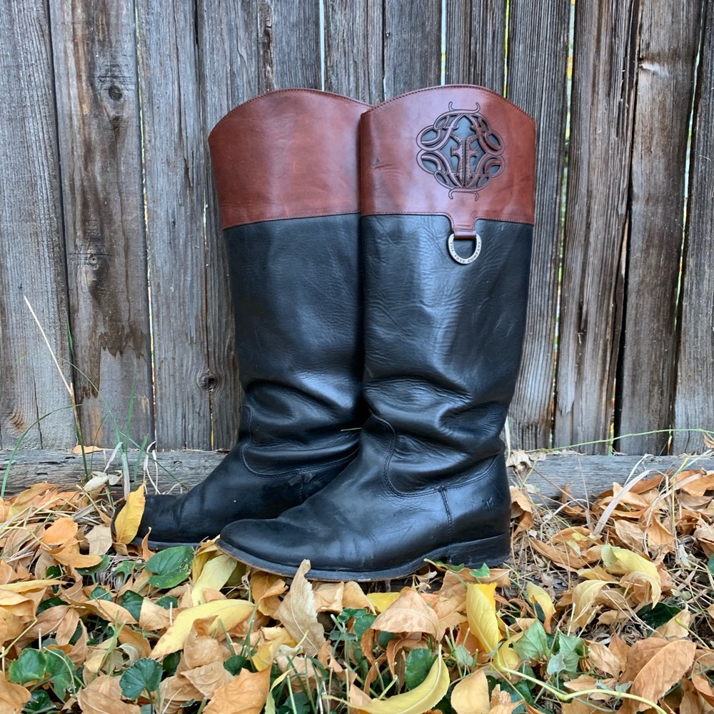 Frye Two-Toned Leather Emblem Boots
